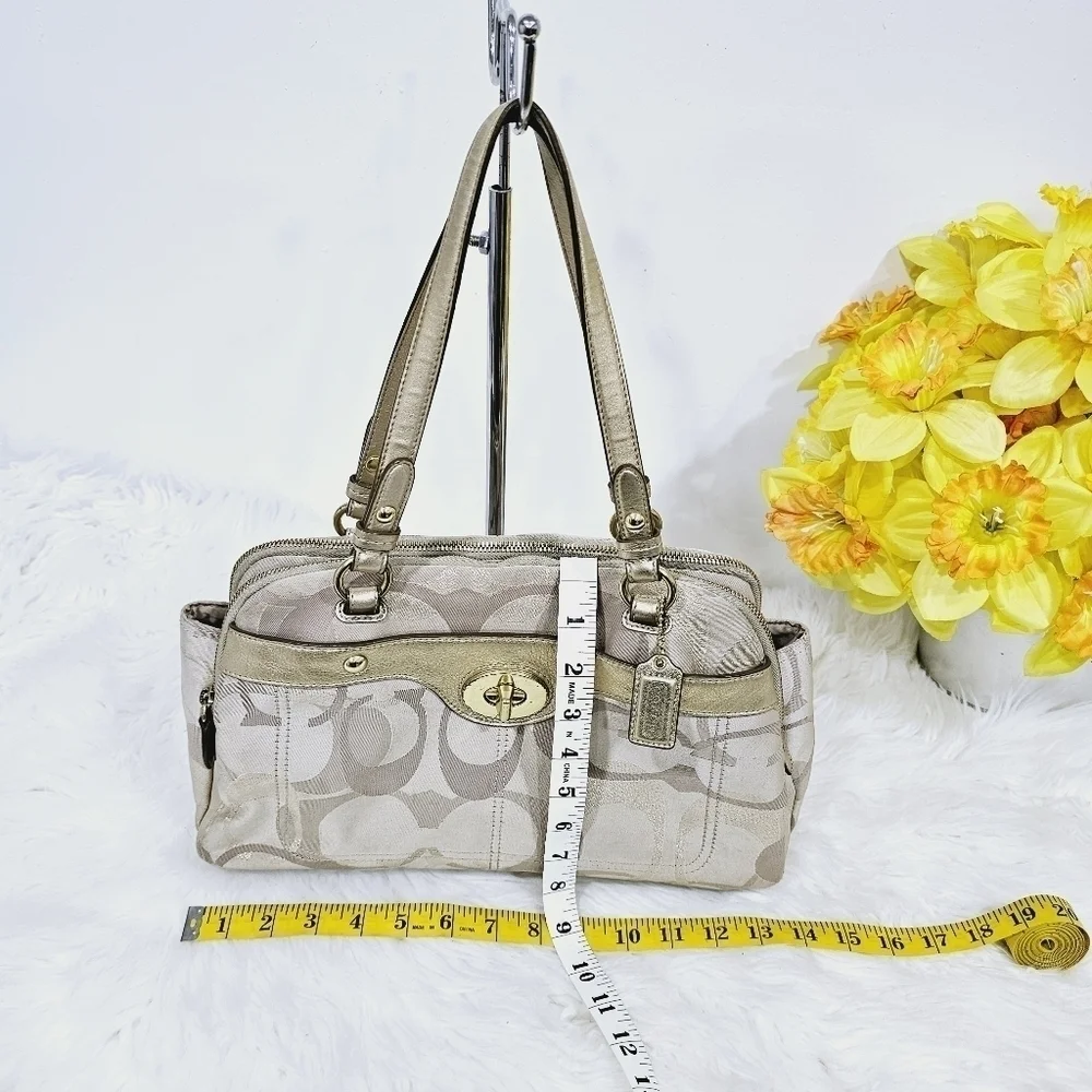 Coach Penelope signature satchel handbag cream and gold